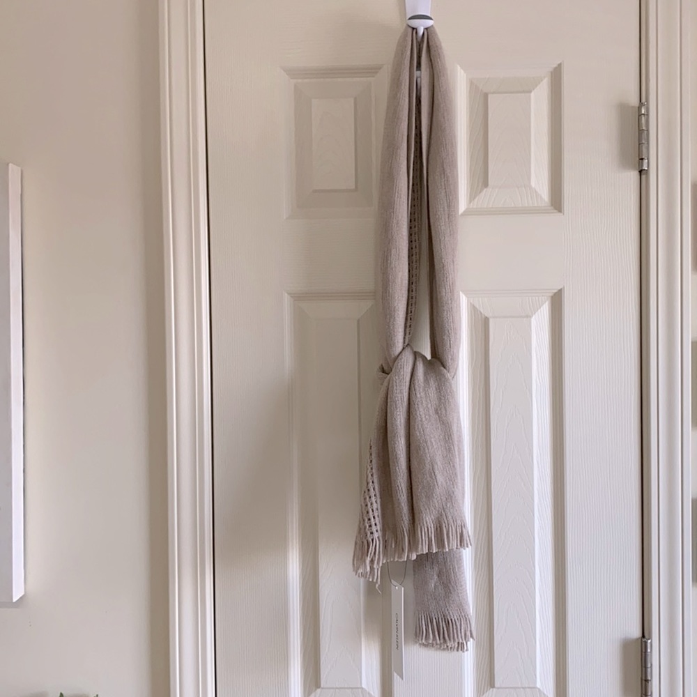 Calvin Klein beige scarf, waffle and fringe design
